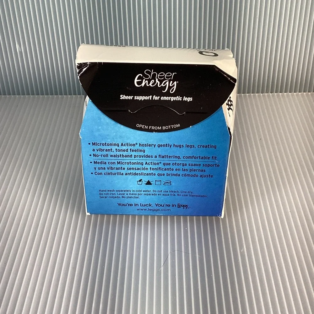 L’eggs Sheer Energy Medium Support Leg Control Top Jet Black Size Q Pantyhose